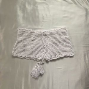 VTG Y2K White Crochet Beach Cover up shorts